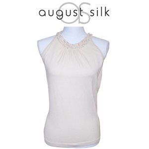 AUGUST SILK Knit Vanilla Sleeveless Top w/ Beaded Collar NWT